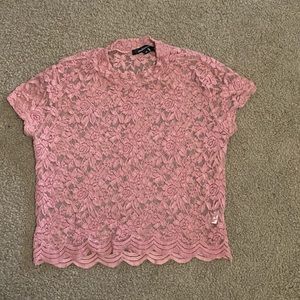 peach colored see through floral crop top